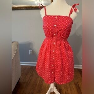 RED CAMEL PINK AND ORANGE TIE STRAP SUMMER DRESS WITH POCKETS - Size 3 SKU:207